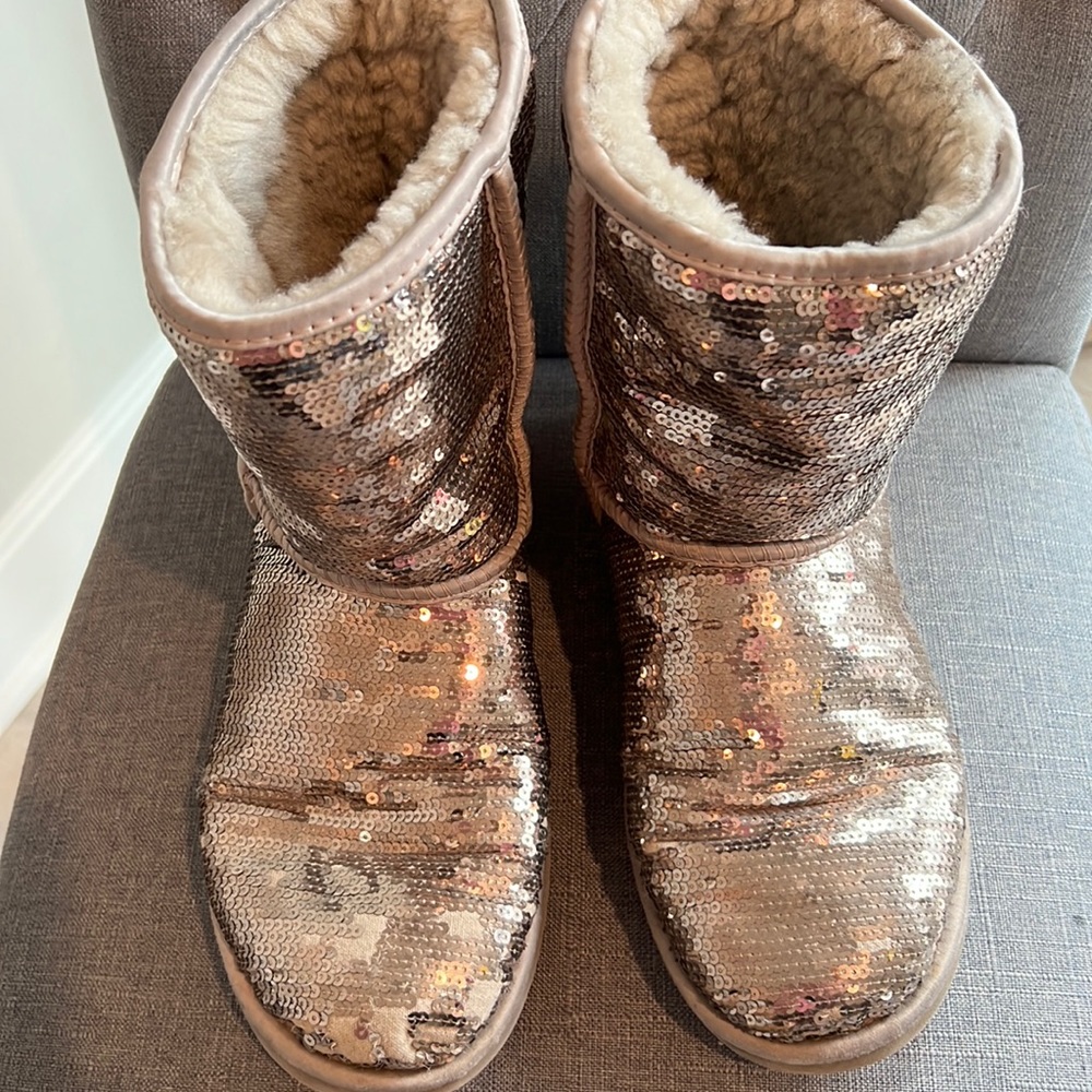 UGG boots.  Women’s size 8.  Silver sequins.  Wear on toes. See photos